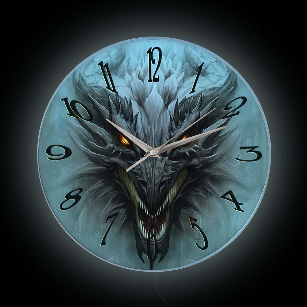 Lighting Home Decor Wall Clocks - Gothic Evil Dragon Head Luminous Printed