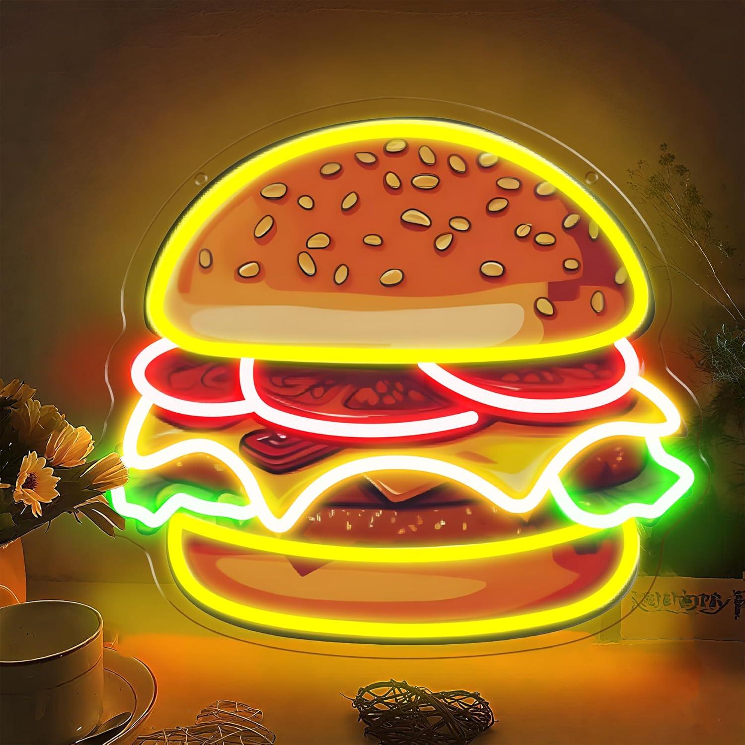 Burger Neon Sign LED Hamburger - Restaurant Lighting Decoration recension och pris