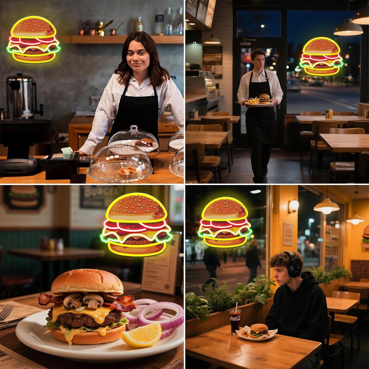 Burger Neon Sign LED Hamburger - Restaurant Lighting Decoration recension och pris